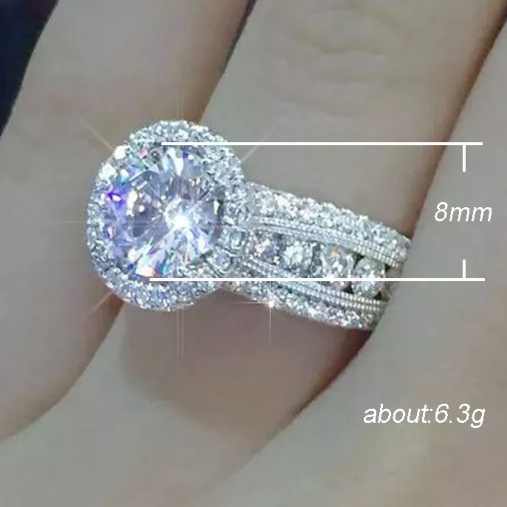 LUXURY 925 STERLING SILVER DIAMOND HALO RING - Picture 3 of 3